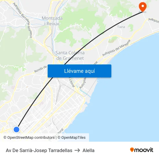 Av De Sarrià-Josep Tarradellas to Alella map