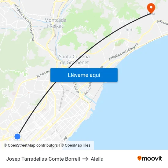 Josep Tarradellas-Comte Borrell to Alella map