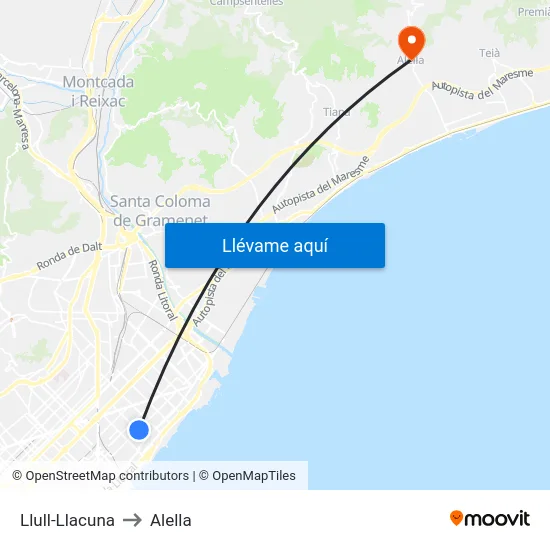 Llull-Llacuna to Alella map