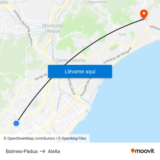 Balmes-Pàdua to Alella map