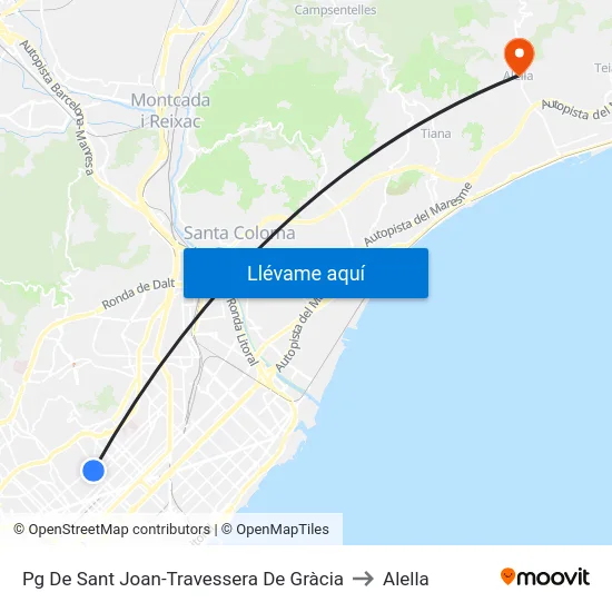Pg De Sant Joan-Travessera De Gràcia to Alella map