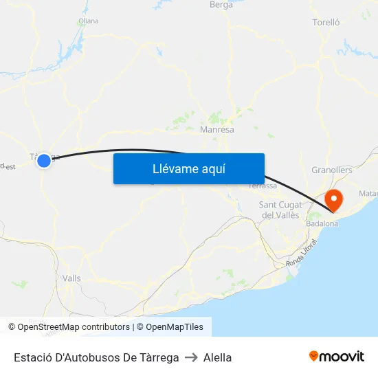 Estació D'Autobusos De Tàrrega to Alella map