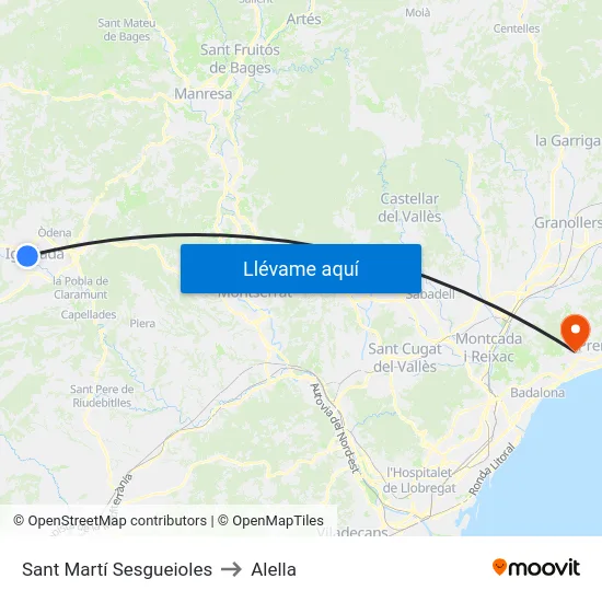 Sant Martí Sesgueioles to Alella map