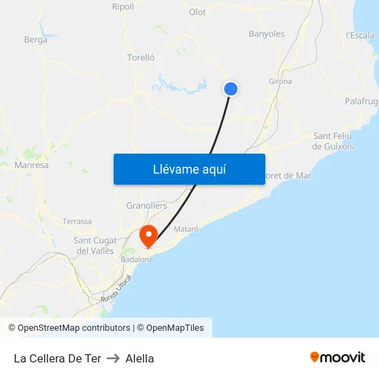 La Cellera De Ter to Alella map