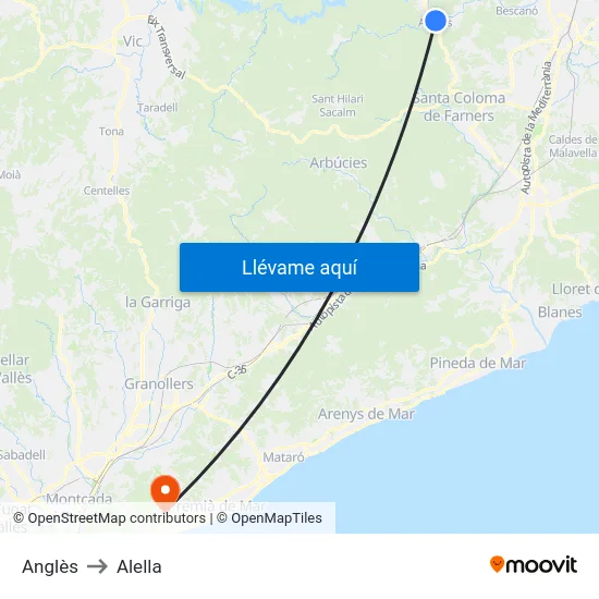 Anglès to Alella map
