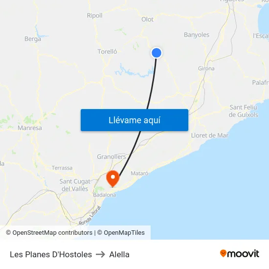 Les Planes D'Hostoles to Alella map