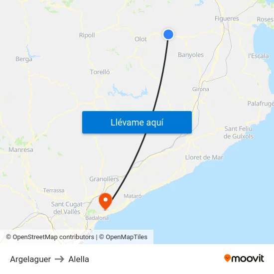 Argelaguer to Alella map