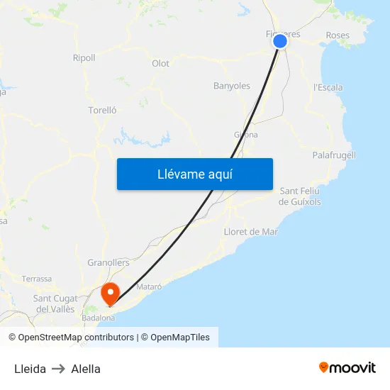 Lleida to Alella map