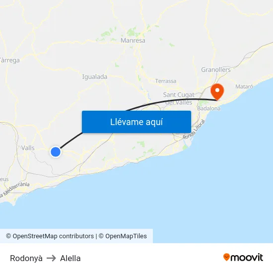 Rodonyà to Alella map