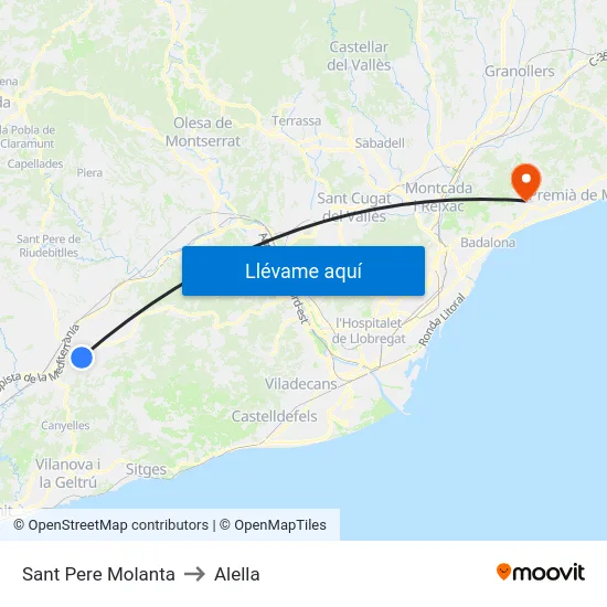 Sant Pere Molanta to Alella map