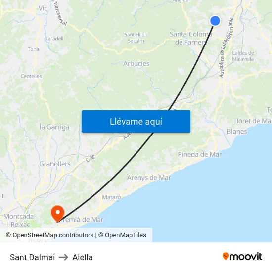 Sant Dalmai to Alella map