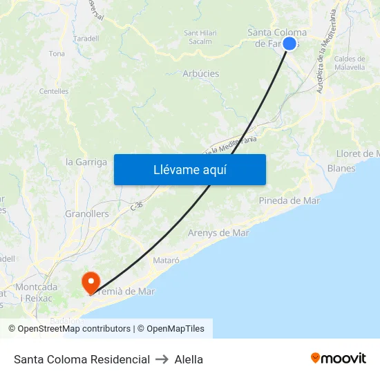 Santa Coloma Residencial to Alella map