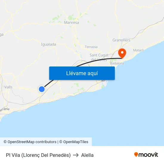 Pl Vila (Llorenç Del Penedès) to Alella map