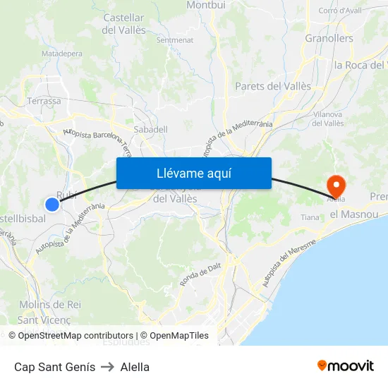 Cap Sant Genís to Alella map