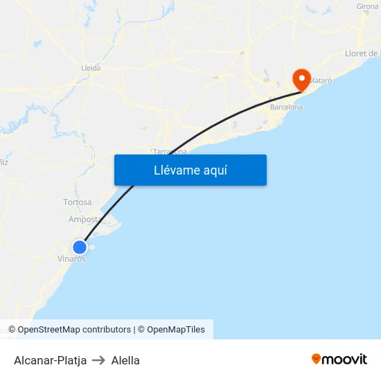 Alcanar-Platja to Alella map