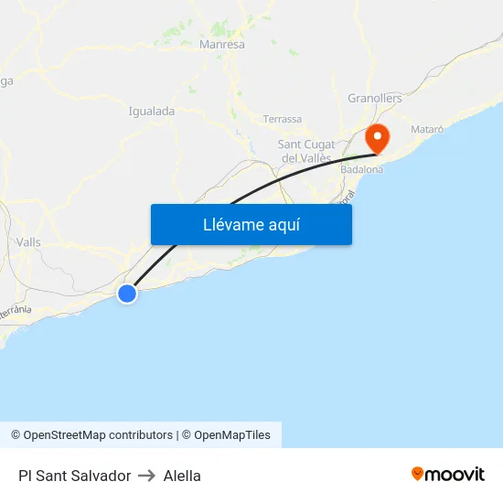 Pl Sant Salvador to Alella map