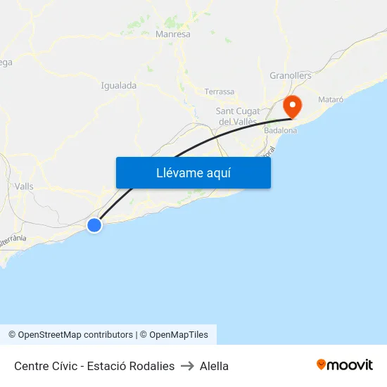 Centre Cívic - Estació Rodalies to Alella map
