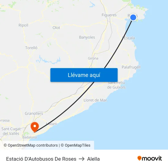 Estació D'Autobusos De Roses to Alella map