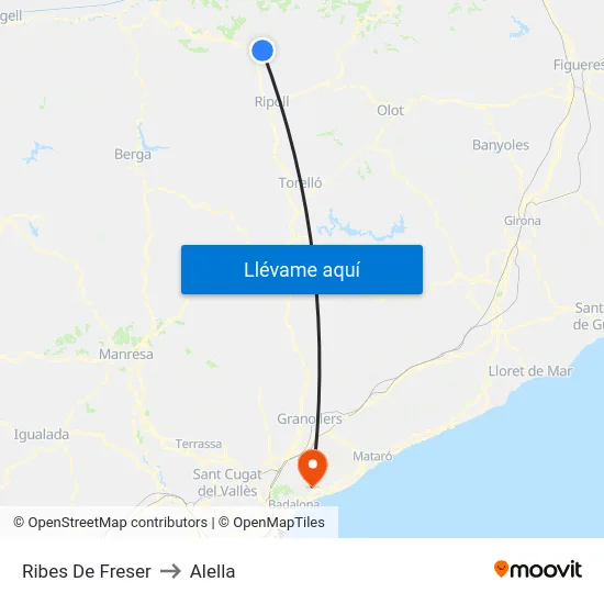 Ribes De Freser to Alella map