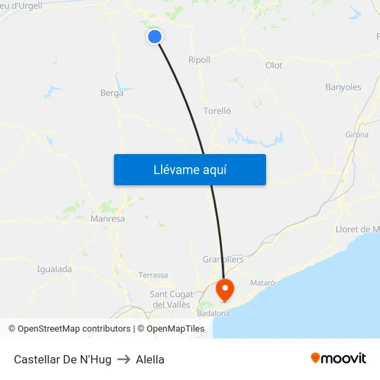 Castellar De N'Hug to Alella map