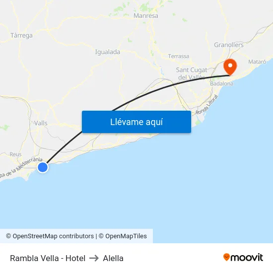 Rambla Vella - Hotel to Alella map