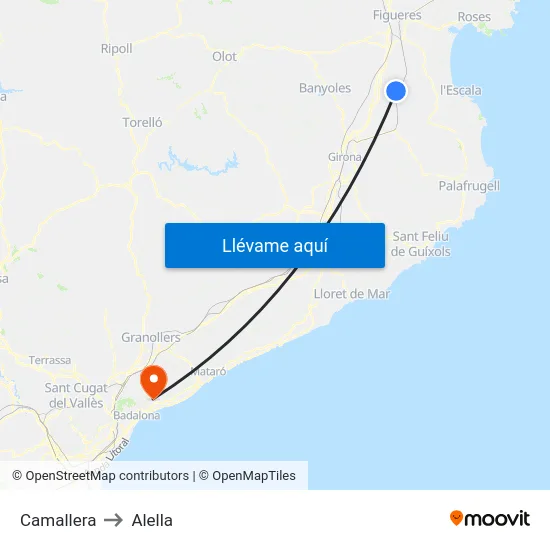 Camallera to Alella map