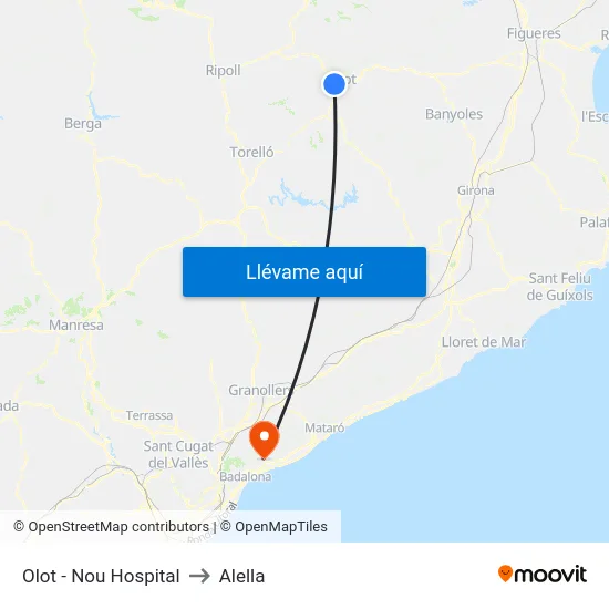 Olot - Nou Hospital to Alella map