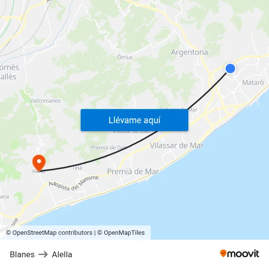 Blanes to Alella map