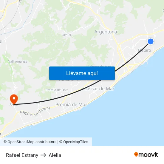 Rafael Estrany to Alella map