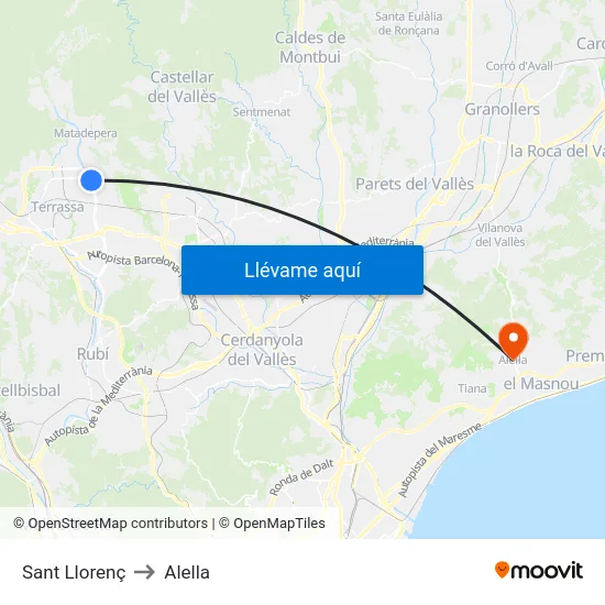 Sant Llorenç to Alella map