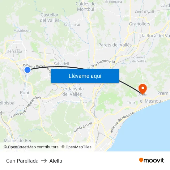 Can Parellada to Alella map