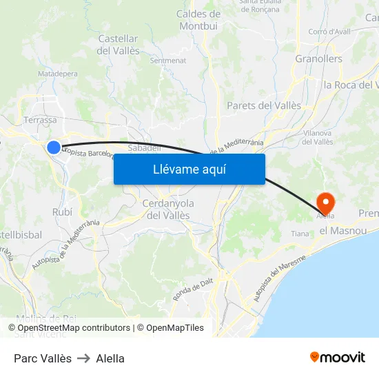 Parc Vallès to Alella map
