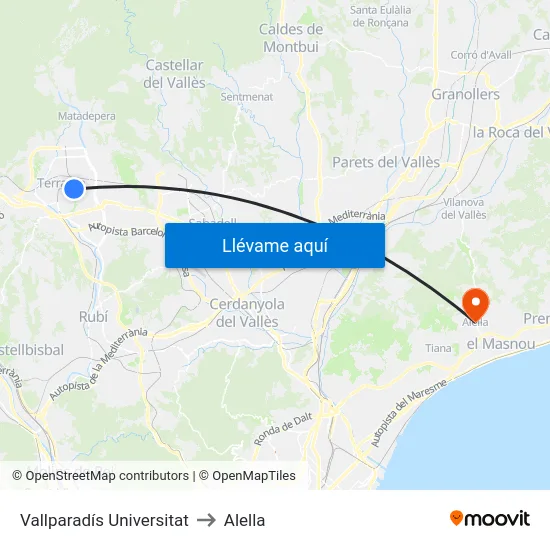 Vallparadís Universitat to Alella map