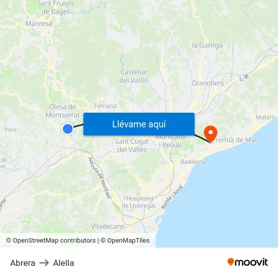 Abrera to Alella map