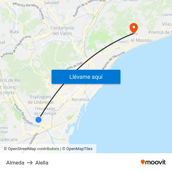 Almeda to Alella map