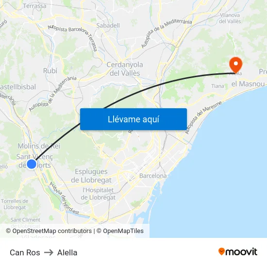 Can Ros to Alella map