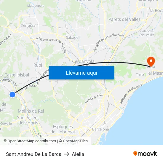 Sant Andreu De La Barca to Alella map