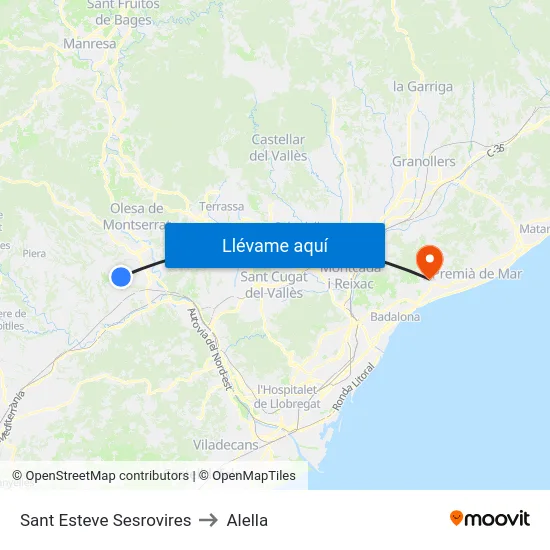 Sant Esteve Sesrovires to Alella map