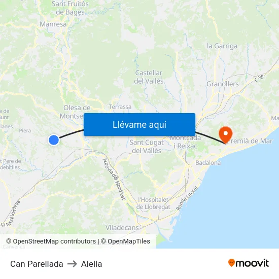 Can Parellada to Alella map