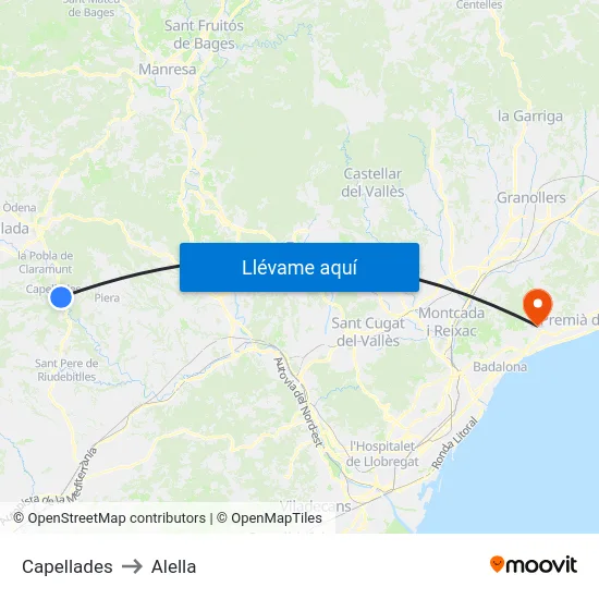 Capellades to Alella map