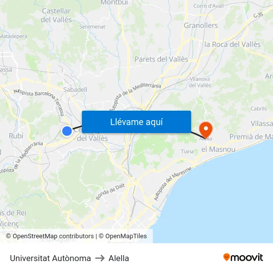 Universitat Autònoma to Alella map