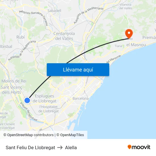 Sant Feliu De Llobregat to Alella map