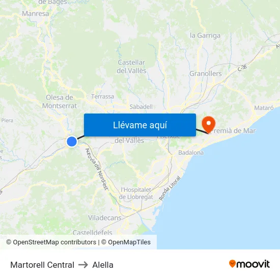 Martorell Central to Alella map