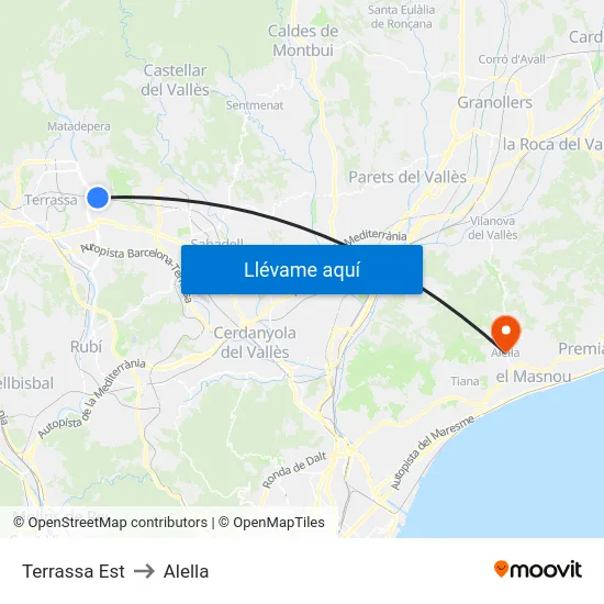 Terrassa Est to Alella map