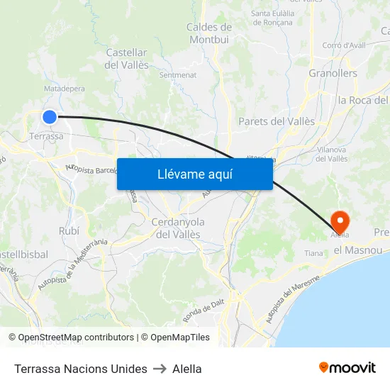 Terrassa Nacions Unides to Alella map