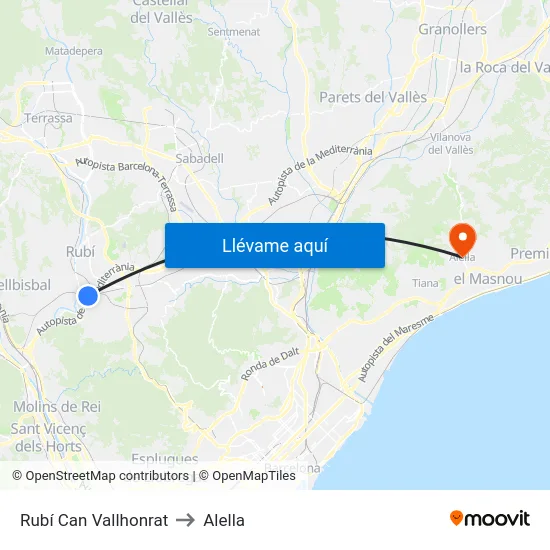 Rubí Can Vallhonrat to Alella map