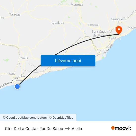 Ctra De La Costa - Far De Salou to Alella map