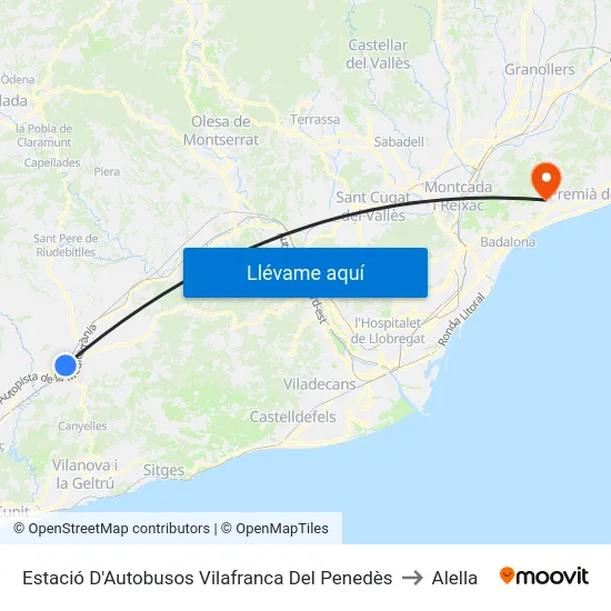 Estació D'Autobusos Vilafranca Del Penedès to Alella map