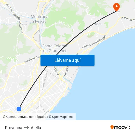 Provença to Alella map
