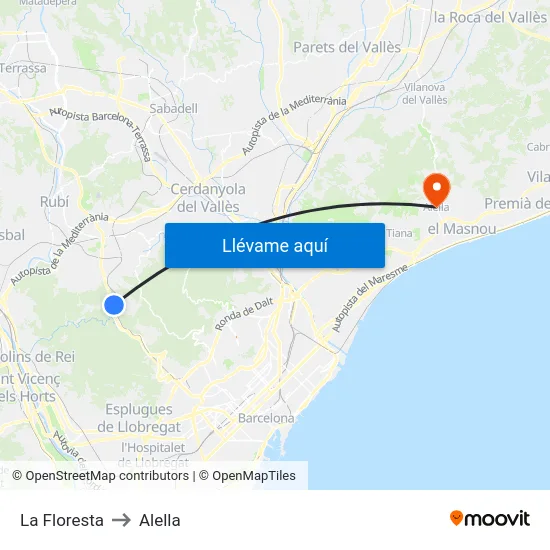 La Floresta to Alella map